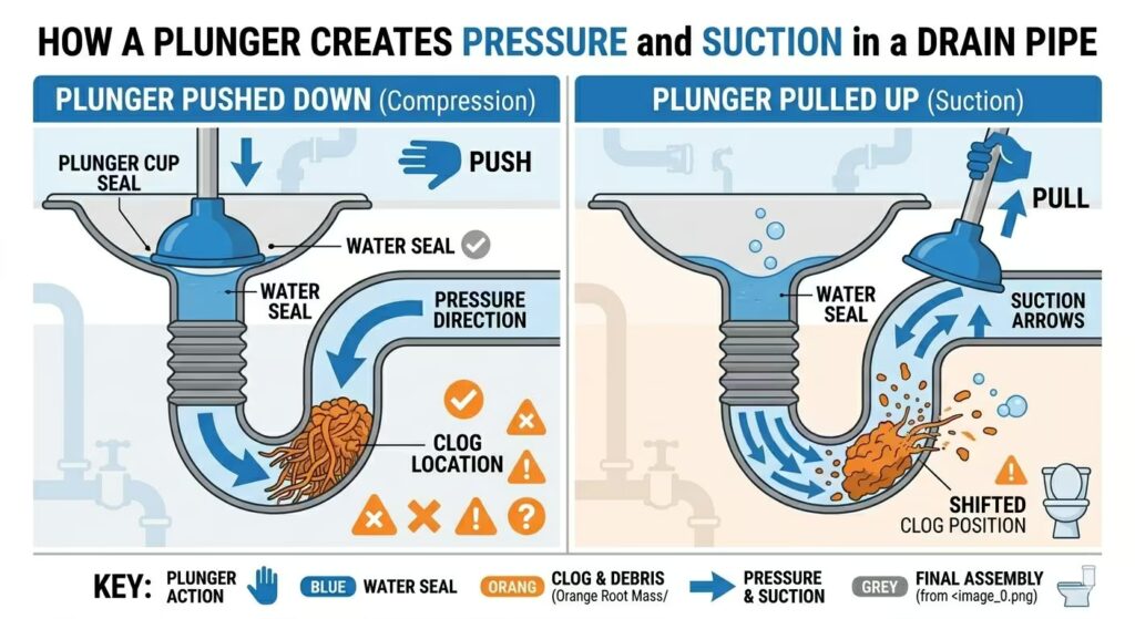 How a Plunger Creates Pressure and Suction in a Drain Pipe